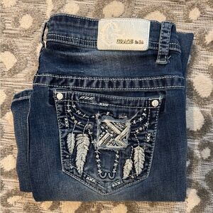 Grace in LA Women's Blue Embroidered Jeans size 18